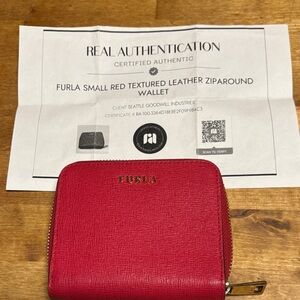 Furla Red Leather Zip Wallet with COA !